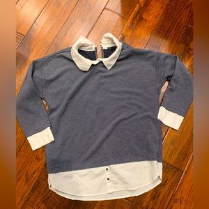 Ann Taylor Women's Navy and White Collared Blouse